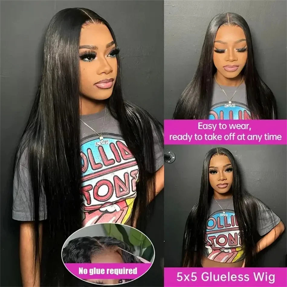 200% Density Glueless 5x5 Straight Lace Closure Wig Human Hair For Women 4x4 HD Transparent Pre Plucked Closure Wigs