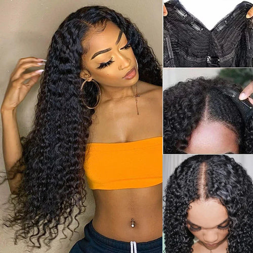 250% V Part Wig Human Hair No Leave Out Upgrade U Part Machine Made Deep Wave Curly Human Hair Wigs For Women 100% High Density