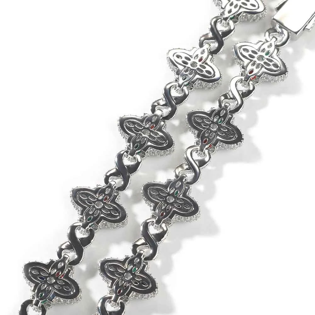 Black and Clear Baguette Floral Bracelets With Infinity Chain Iced Cuban
