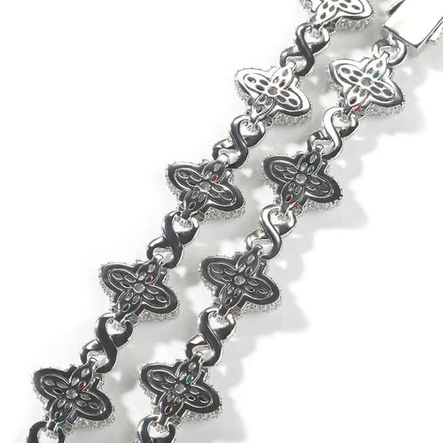 Black and Clear Baguette Floral Bracelets With Infinity Chain Iced Cuban
