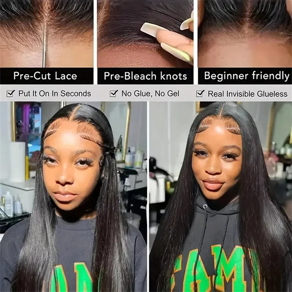 200% Density Glueless 5x5 Straight Lace Closure Wig Human Hair For Women 4x4 HD Transparent Pre Plucked Closure Wigs